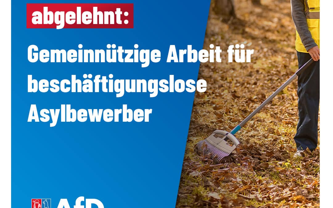 Gemeinnützige Arbeit für beschäftigungslose Asylbewerber nach geltendem Asylgesetz: abgelehnt von SPD, CDU, Grünen, FDP und Linken!